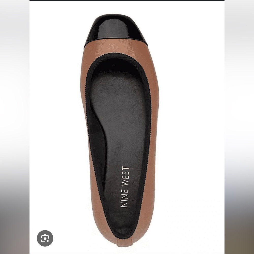 Nine West Brown Flat with Black Patent Cap Toe